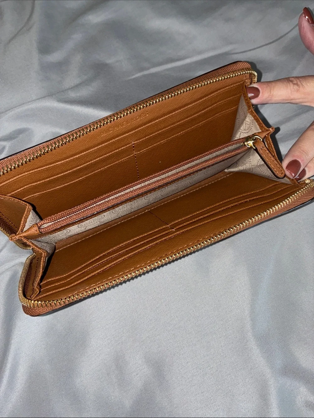 Michael Kors Brown Leather Zip-Around Wallet with Gold Logo